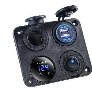 Панел за вграждане 4в1-  2 USB порта, гнездо за запалка+ волтметър