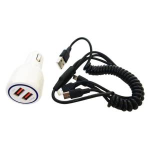 Универсално USB зрядно за кола с два порта и USB кабел