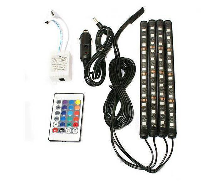 ИНТЕРИОРНО 12LED ОСВЕТЛЕНИЕ ЗА АВТОМОБИЛ 4 БР. ДИОДНИ ЛЕНТИ, ДИСТАНЦИОННО