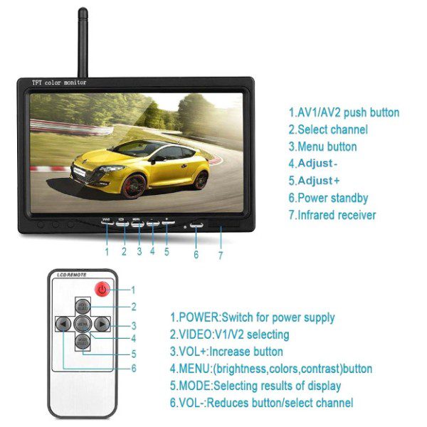 Безжичен комплект за паркиране с две камери, 7'' монитор и дистанционно - Image 7