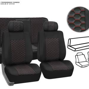 Кожена тапицерия универсална / Черно с червен шев