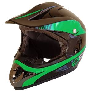 Каска за мотор кросова черно с зелено/бяло