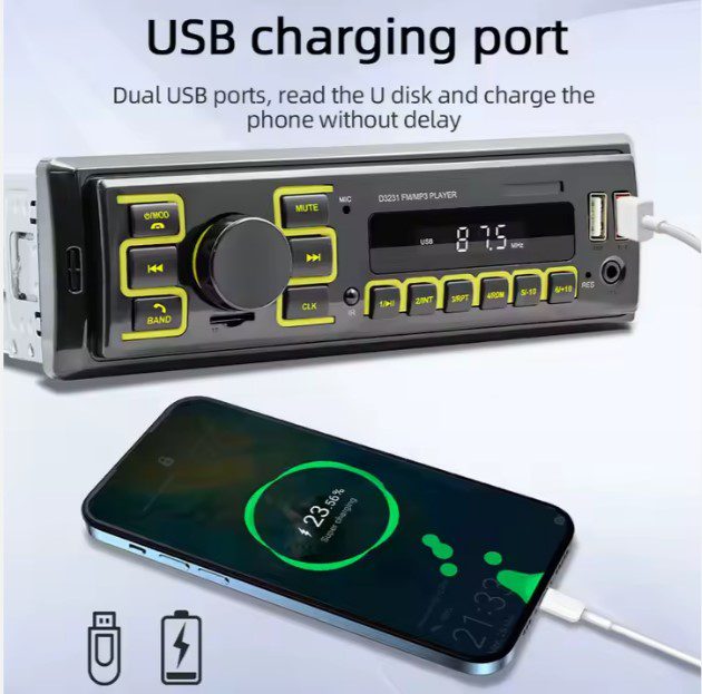 MP3 плейър 1 Din радио за кола, стерео, USB зареждане/AUX-IN - Image 3