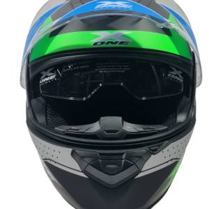 каска за мотор син/зелен цвят