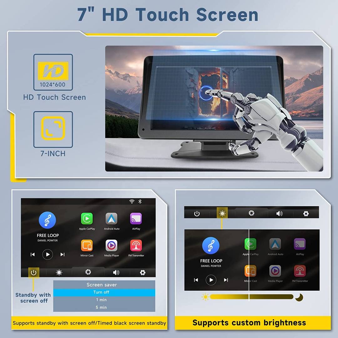 Преносим безжичен Carplay екран Airplay Android Auto Car Radio Stereo BT 7" - Image 2