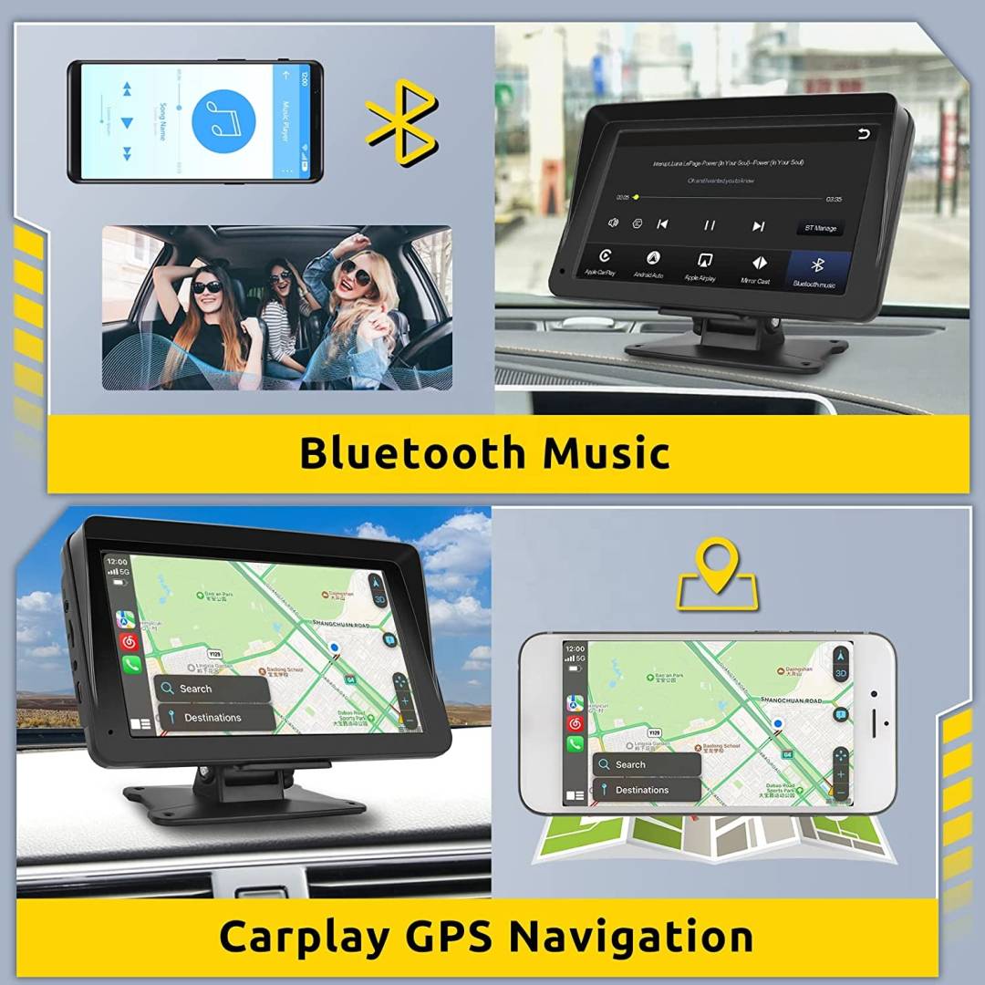 Преносим безжичен Carplay екран Airplay Android Auto Car Radio Stereo BT 7" - Image 5
