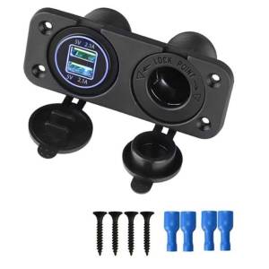 Универсален Панел за вграждане табло с 2бр USB зарядно 4.2А с 12V изход гнездо за запалка за кола каравана лодка и др.